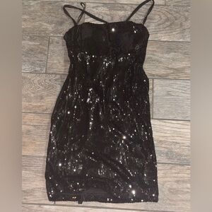Black Sequin Strapless Dress